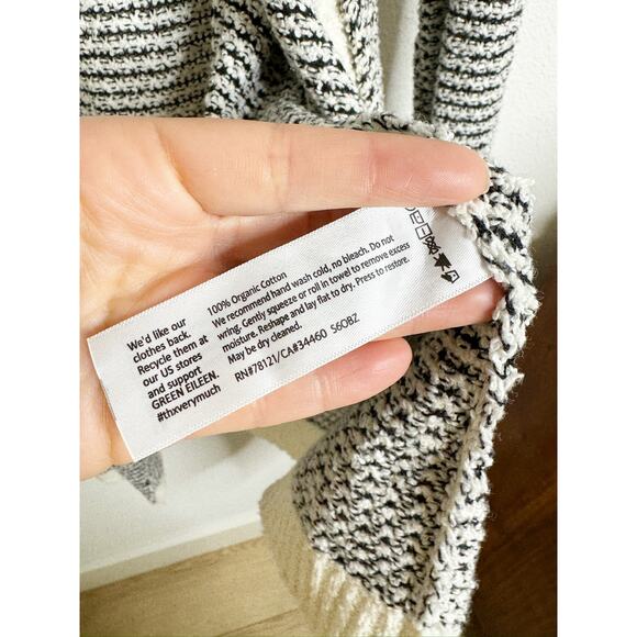 Eileen Fisher Classic Boucle Striped Waterfall Cardigan Black and White Medium - Picture 5 of 6